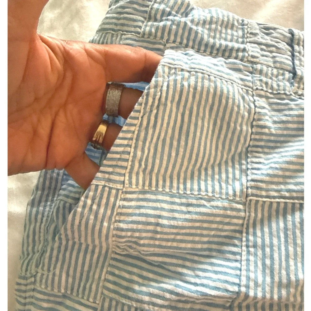Cape Madras Preppy Seersucker Patchwork‎ Shorts 42 Blue White Striped Coastal